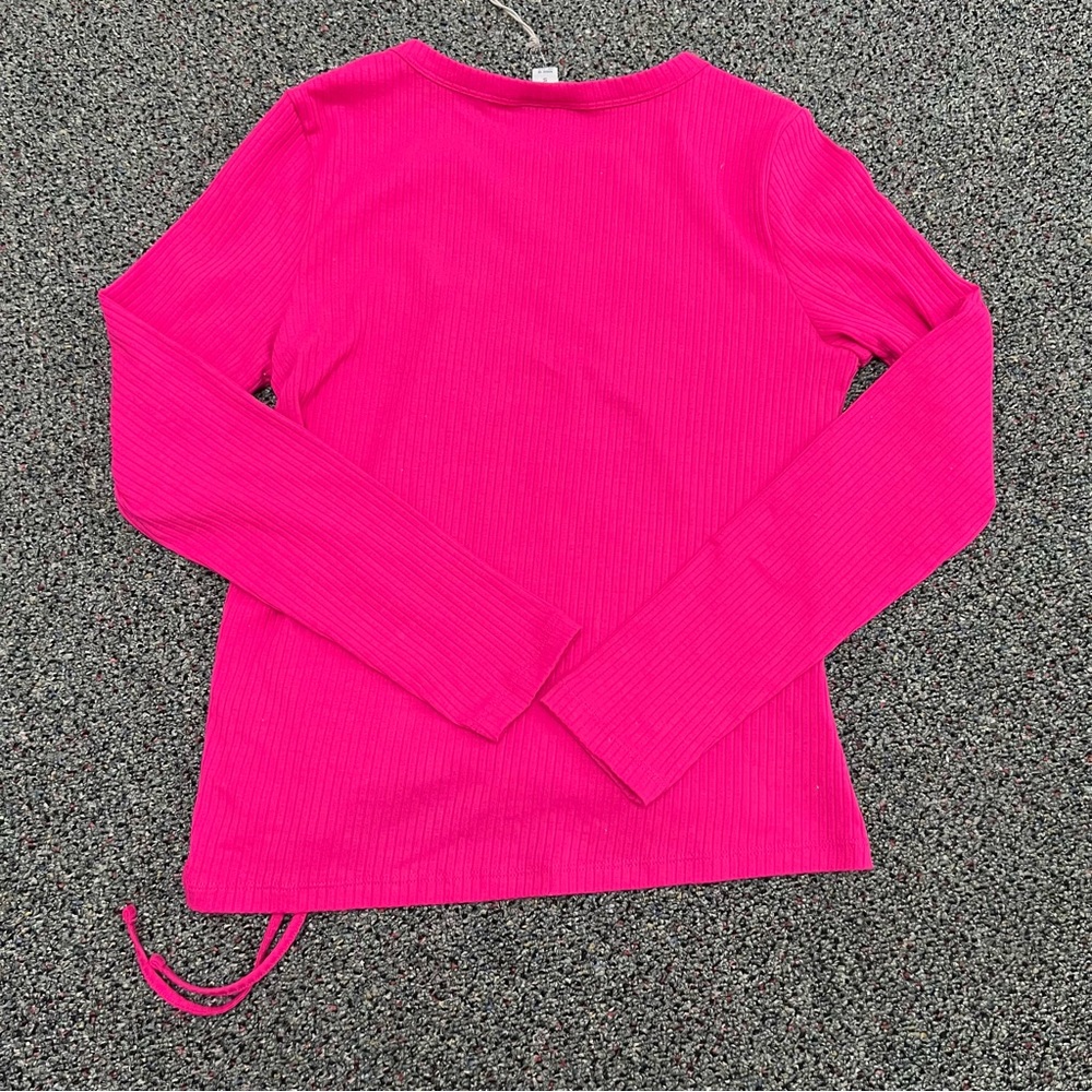 TARGET A NEW DAY Bright Pink Long-Sleeve Ribbed Ruched Adjustable String Shirt S - Picture 8 of 15